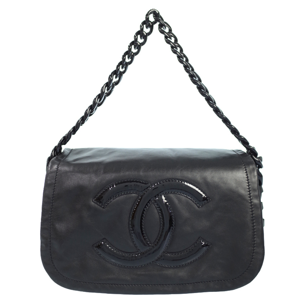 Chanel Coco Mark Plastic Chain Shoulder Bag Black